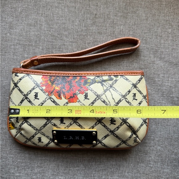 L.A.M.B. Cream Floral Lattice Wristlet with Brown Trim - Picture 12 of 12